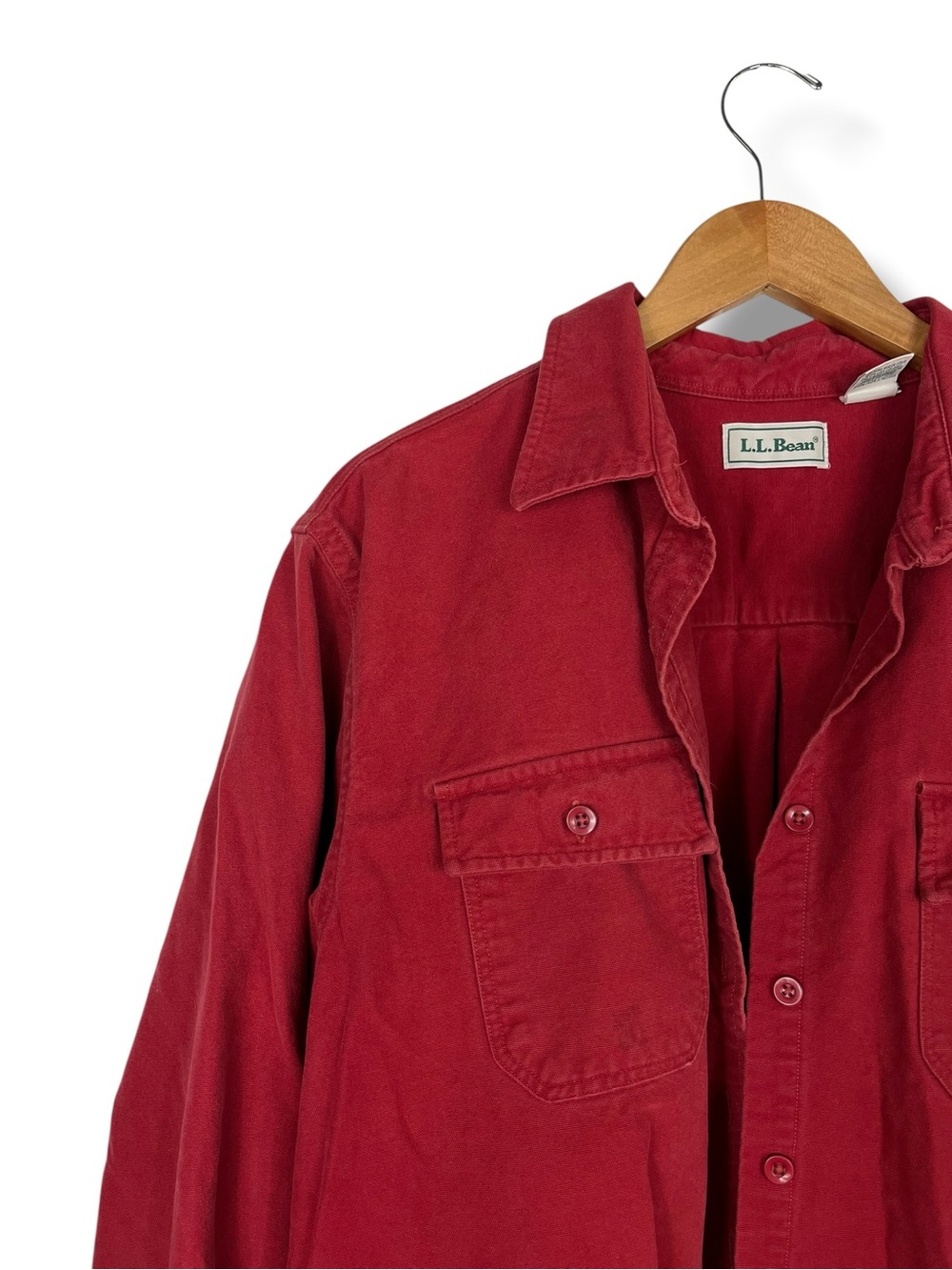 VTG LL Bean Chamois Shirt Red XL Cotton Red Camp Shacket Womens Flannel Heavy - Picture 5 of 10